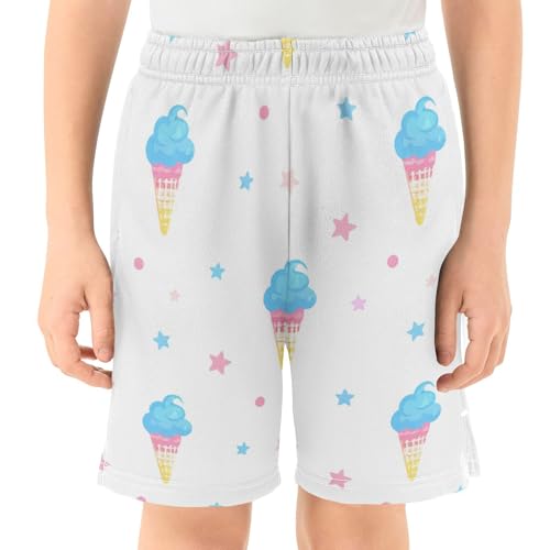 J JOYSAY Icecream Star Shape White Boys Athletic Shorts Kids Youth Casual Shotrs with Pockets Elastic Waistband2
