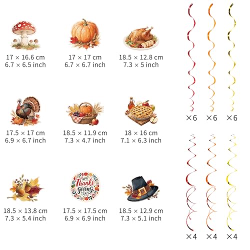 Image of Thanksgiving Hanging Swirl Set Party Decorations, 48 Pcs, Autumn Theme Pumpkin Maple Leaf Turkey Party Supplies Sign,Orange Brown Red
