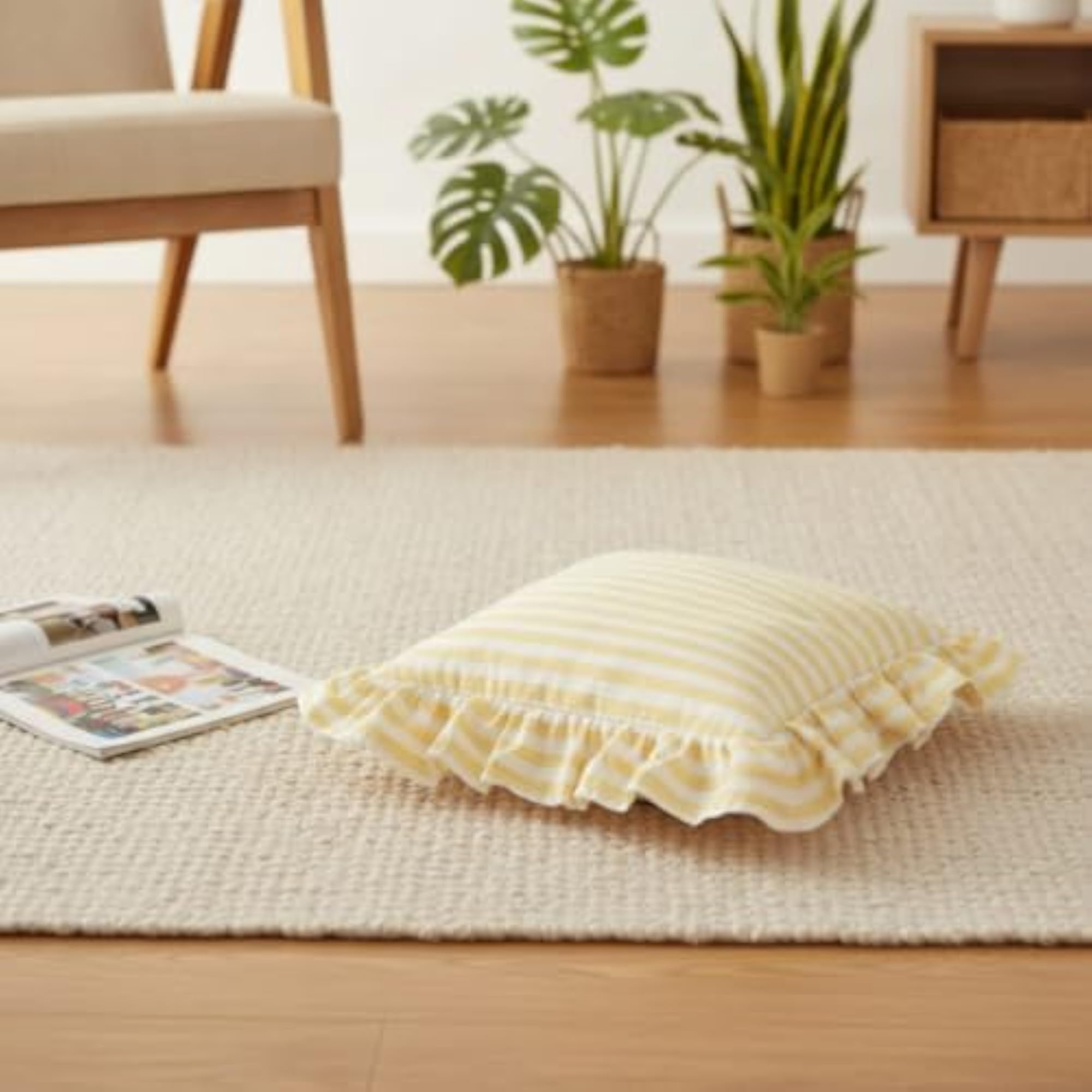 Cotton Vintage-Style Ruffled Chair Cushion with Ties
