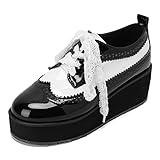  Lizoleor Femmes Dentellets Mode Cuir Verni Richelieu Plateforme Compensées Chaussures Closed Toe Décontractée Chaussures Classique Bureau Chaussures Noir&Blanc Taille 37 EU/38Cn