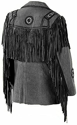 Image of Men's Traditional Cowboy Western Leather Jacket | Native American Authentic Suede Coat with Beaded & Fringed