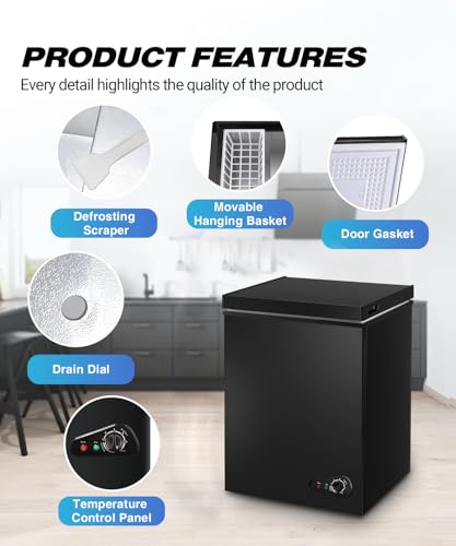 Image of Deep Freezer 3.5 Cu.Ft, Chest Freezer with Removable Basket, Small Freezer with 6 Levels Adjustable Temperature, Quiet Mini Freezer for Home /Kitchen /Office /Garage /Bar (Black)