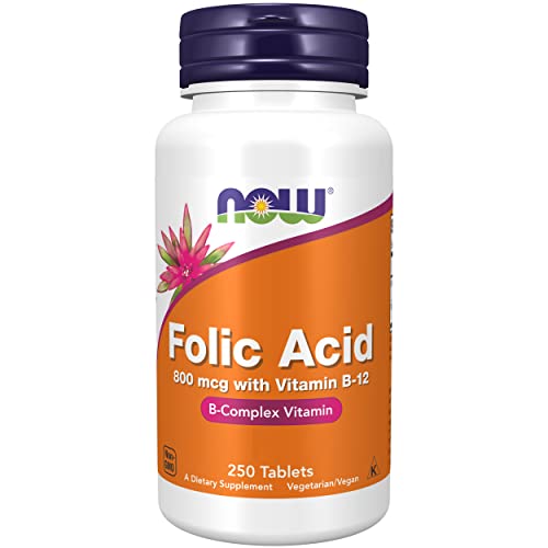 Now Foods, Folic Acid (Acide Folique), 800mcg, 250 Comprimés végétaliens, Testé en Laboratoire, Haute Dose, Vitamine B12, Sans Gluten, Sans Soja, Végétarien