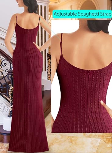 Image of VFSHOW Womens Sexy Formal Ruched Fitted High Slit Bodycon Maxi Dress Spaghetti Strap Sweetheart Cocktail Prom Evening Gown