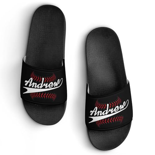 Custom Sports Slides Personalized Slippers - Baseball Sandals Quick Drying Softball Slippers Indoor Outdoor,Gifts for Men Youth Boy (Black,Style 8)
