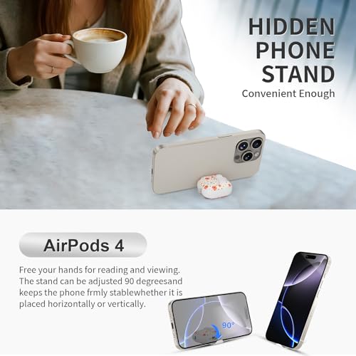 Image of for AirPods 4 Case with Secure Lock Clip in Phone Stand,Floral Girly Style Protective Cover with Cleaning Kit and Carabiner for Apple iPod 4 Generation (Maple Leaf Petals)