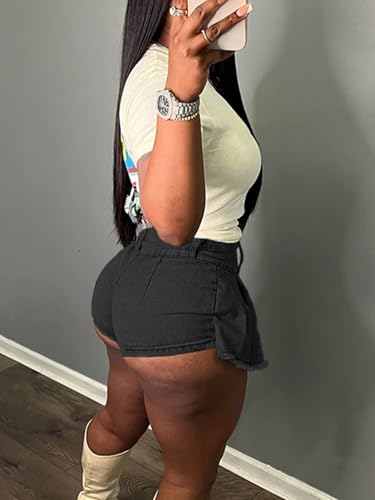 Molisry Women's Denim Shorts Skorts High Waist Double Side Asymmetrical Hem Jean Skort Skirt3