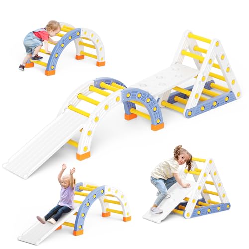 Parcours motricité bébé,Portique d'escalade pour Enfants,Aire de Jeux intérieure et extérieure 10 en 1 avec Planches d'escalade et de Glissade, certifiée...