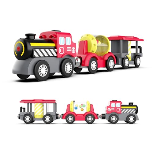 MykaFort SteamBuilder Battery Powered Train for Wooden Tracks – Red