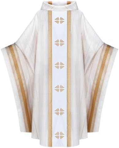 AwwwCos Catholic Priests Celebrant Church Vestments Cosplay Costume Clergy Elegance Chasuble Mass Round Collar Robe Cloak