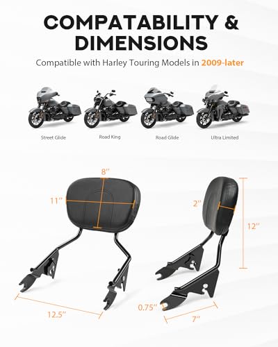 Pbymt 705338332488 Detachable Passenger Backrest Fit For Harley Touring, Quick Release Sissy Bar Compatible thumb #6