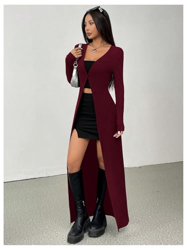 Image of GORGLITTER Women's Goth Long Cardigan Button Up Light Weight Long Sleeve V Neck Fitted Sweater Tops Gothic Clothes