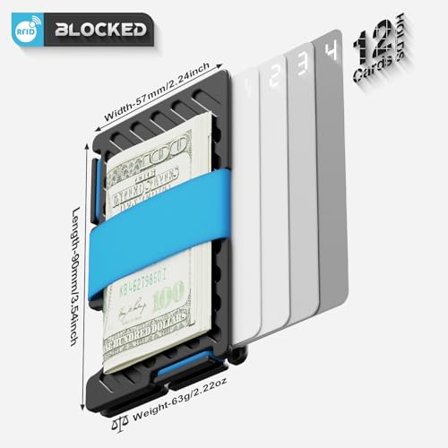 Image of Mens Metal Wallet with Airtag Holder(Not Included Air Tag), Slim Rfid Blocking Wallets with Money Strap, Minimalist Front Pocket Aluminum Card Holder, Black, LKA-03