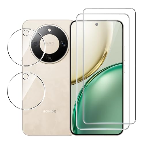 Fhyeugfy pour Honor Magic 8 Lite Verre Trempé, [2+2] Pièces Protection écran + Caméra Arrière Protecteur Film, Anti Rayures, Dureté 9H Glass, Sans Bulles