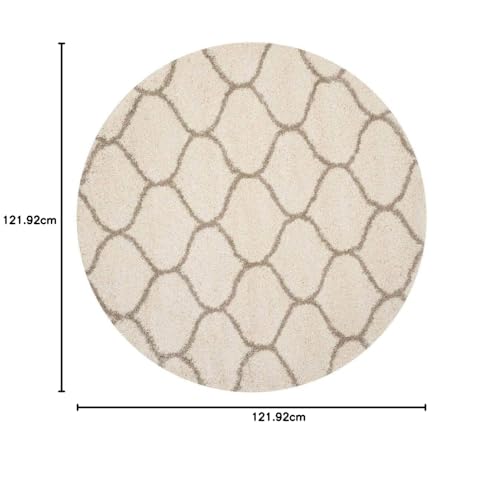 Image of Handwoven Microfibre 3D Rug for Living Room (Ivory & Beige Moroccan, 4 X 4 Feet (Round), Microfibre)