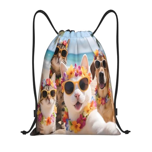 Summer Beach Pet Selfie Drawstring Backpack Bags Drawstring Bag For Sport Camp Travel Dance