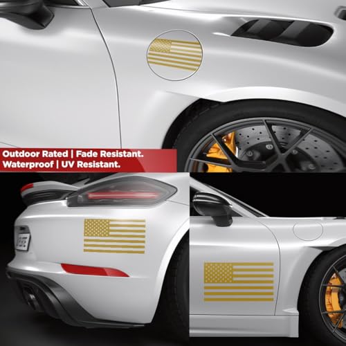 Image of American Flag Vinyl Decal USA Tactical Military Patriotic Subdued (Metallic Gold) (Set of 2) Premium Waterproof Vinyl Decal Stickers for Car Truck RV Helmet Bumper Window Laptop Rearview Mirror
