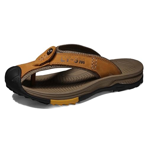 Men's Premium Leather Flip Flops, Summer Fashion Sandals, Thick Bottom Protective Toe Flip Flops, Non-slip Wear Resistant and Durable, Suitable for Both Indoor and Outdoor.