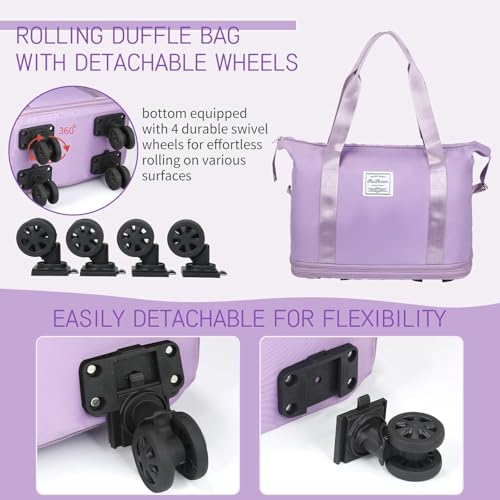 Image of Foldable Shopping Trolley Bag with Wheels Lightweight Waterproof Travel Grocery Bag, Expandable Rolling Tote for Women, Multi-Use Carry Bag with Handles, Compact & Stylish(Multicolor)