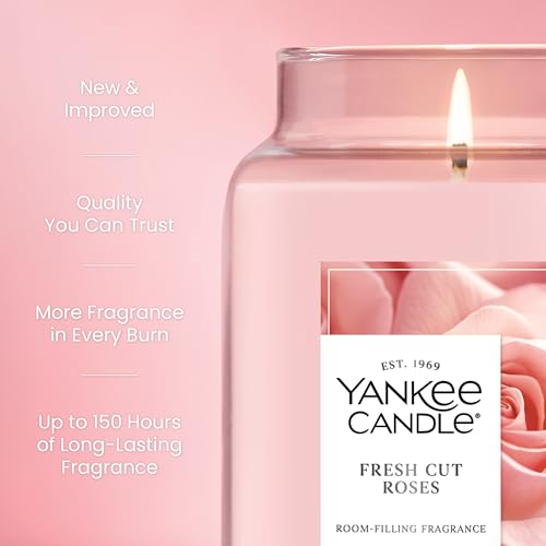 Yankee Candle Large Jar Scented Candle with up to 150 Hour Burn Time, Premium Plant Wax Blend for Consistent Burn, 22 oz Jar Candle with Room Filling Fragrance, Fresh Cut Roses