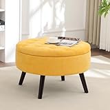 26.5 Inch Round Storage Ottoman Modern Tufted Ottomans for Living Room Circular Coffee Table with Removable Top Upholstered Large Ottoman Storage Footrest for Bedroom Living Room Anywhere Yellow