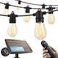 addlon 104FT(98FT+6) Solar String Lights Outdoor Waterproof with USB Port & Remote Control Solar Patio Lights for Outside Solar Powered with 34 LED Dimmable Bulbs for Porch Garden Deck Halloween