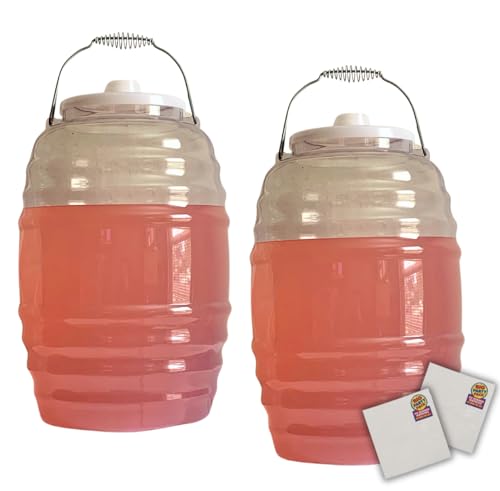2 Pack 5 Gallon Jug with Lid - Aguas Frescas Vitrolero Water Container - Napkins included for Party - Large Beverage Dispenser Ideal for Agua fresca and Juice