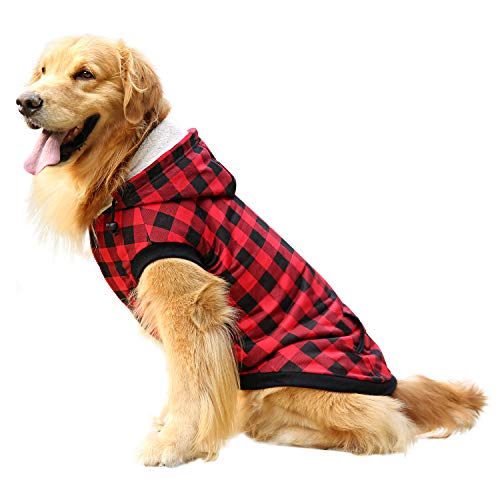 ASENKU Dog Winter Coat Thicker Fleece Dog Hoodie Jacket British Plaid Pet Warm