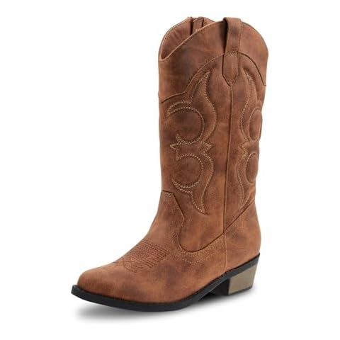 LseLom Girls Cowboy Boots Cowgirl Fashion Ankle Western Boots Boys Boots with Walking Heel Little Kid Big Kid Brown US 2 Cover