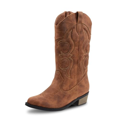 LseLom Girls Cowboy Boots Cowgirl Fashion Ankle Western Boots Boys Boots with Walking Heel Little Kid Big Kid Brown US 1