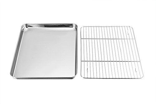 Toaster Oven Pan and Rack Set,P&P CHEF Toaster Oven Tray with Broiler Rack