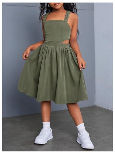 OYOANGLE Girl's Cute Bow Criss Cross Strap Cami Dress Square Neck Sleeveless Midi Dresses3