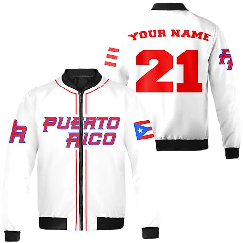 ThuhaTree Store Personalized Name & Number Sports Puerto Rico AOP Casual Bomber S-5XL, puerto rico bomber jacket