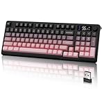 LexonElec M96 Wireless Keyboard, Low Profile Quiet Typing Membrane Gaming Keyboard with Smart Display & Knob, RGB Backlit, USB C Rechargeable, 94 Keys PBT Keycap for Windows PC, Mac, Linux-BlackBerry