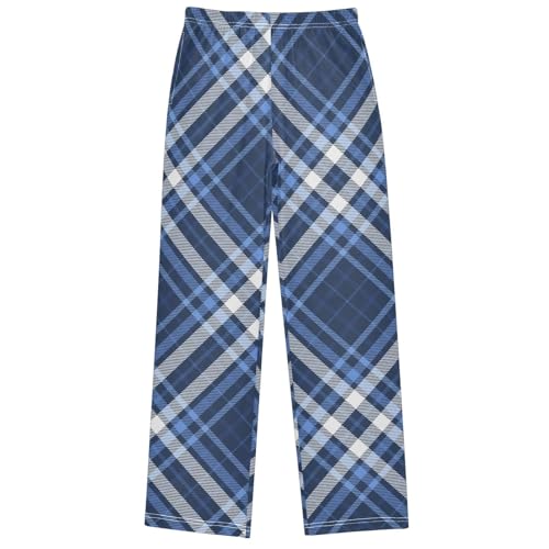 Boy's Pants Plaid Dark Navy Blue White Jogger Pants Elastic Waist Long Bottoms Trousers with Pockets 6-14 Years