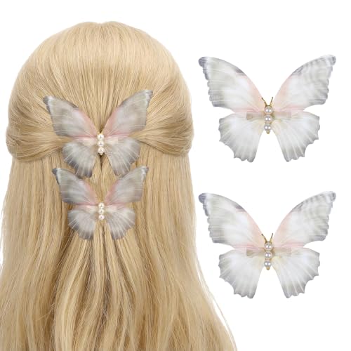 Ouligay 2PCS Moving Butterfly Hair Clips Boho 3D Butterfly Barrettes with Wings Fairy Hair Pins Accessories for Women Girls Wedding DIY Crafts Party Decor