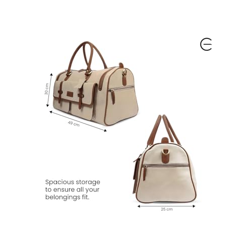 Image of Premium Leather Duffle Bag for Men & Women | Genuine Leather Travel, Gym & Office Bag | Stylish Handcarry & Sling Weekend Cabin Luggage Bag | Cream