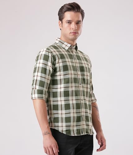 Image of TURMS Men's Casual Checks Shirts, Odor Control, Moisture Wicking, Button Down Collar, Cool Tech Cotton Fabric, Tailored Fit, Full Sleeve