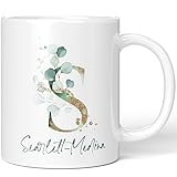 JUNIWORDS Tasse, Scarlett-Medina, Name Anfangsbuchstabe Initial Alphabet Floral Buchstabe S Monogramm Motiv, Weiß (5479002)
