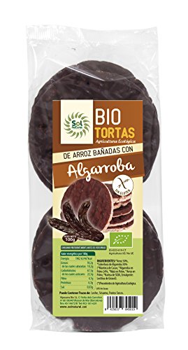 SOLNATURAL Tortas de Arroz Bañadas, con Algarroba, sin Gluten - Paquete de 12 x 100 gr - Total: 1200 gr