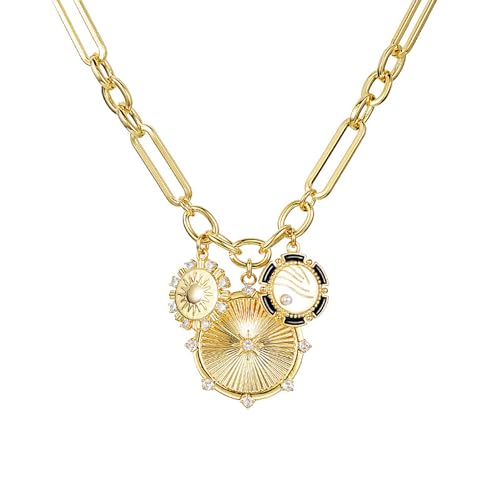 Sun Heart Charm Choker Necklace for Women Men,18k Gold Plated With Zircons Inlaid Pendants,Thick Chunky Paperclip Chain Hip Hop Necklace Unisex Jewelry,Cuban Link Chain for Women Trendy (Sun)