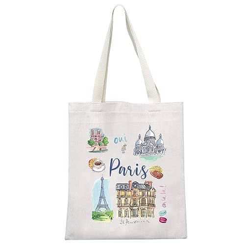 MEIKIUP Paris Vacation Gift Paris Travel Tote Bag Eiffel Tower Reusable Shopping Bag France Handbag Paris Souvenir Gift (Paris TB)