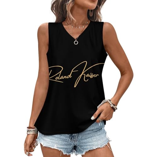 Roland Damen Tanktop T-Shirt Kaiser Klassisches V-Ausschnitt ärmellos Sommer Lässig Schwarz Tshirts Regular Fit Tee T Shirts für Frauen Mädchen Fans Geschenk