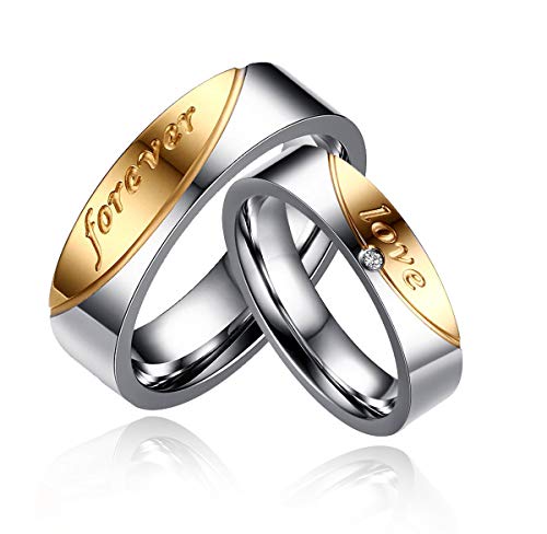 Uloveido A Pair of Stainless Steel Titanium Love Forever Couples Rings Set Wedding Band Anniversary Engagement Promise Rings for Women and Men CR058-Men11Women6