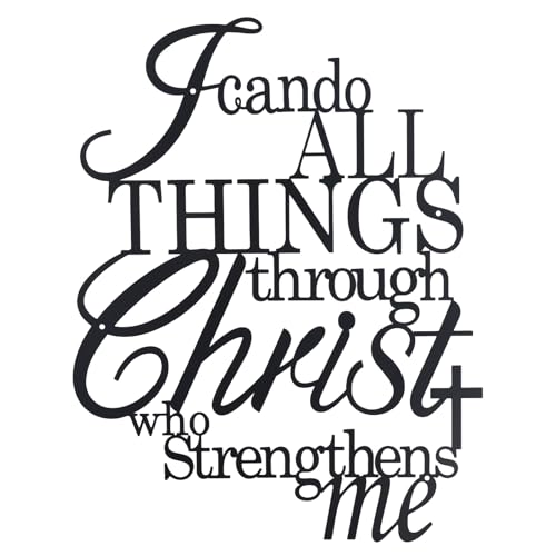 OYEFLY I Can Do All Things Through Christ Metal Wall Art,Metal Christian Wall Decor (Black)