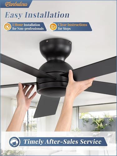 Image of Fanbulous 48 Inch Black Ceiling Fan no Light with Remote, Flush Mount
