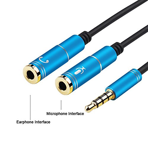 Conshine Headset Adapter for CTIA Headsets with Separate Headphone and Microphone Plugs, 3.5mm Stereo Audio Male to 2 Female Headset Mic Y Splitter Cable Adapter -Blue