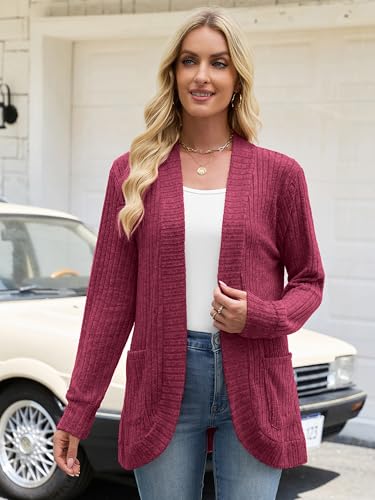 Image of Heymoments Women's Long Sleeve Open Front Cardigan Casual Lightweight Swearter Ladies Loose Knit Outwear Coats with Pockets