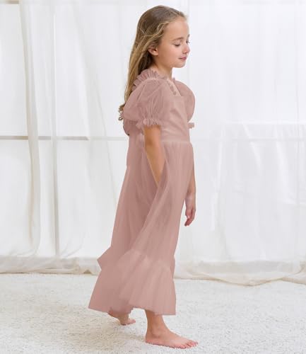 Tulle Flower Girl Dress Toddler Boho Ruffle Puff Sleeve Party Wedding First Communion Princess Pageant Dress3