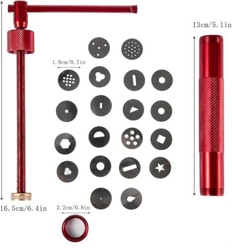 Image of 22Pcs Stainless Steel Metal Clay Extruder with 20 Tips Fondant Sugara Paste Extruder Ceramics Pottery Polymer Modeling Decorating Cake Decor Tools Set (Red)